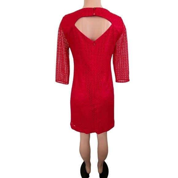 Trina Turk Red Eyelet Dress Size 6 Peekaboo Back Cut Out - Picture 2 of 12